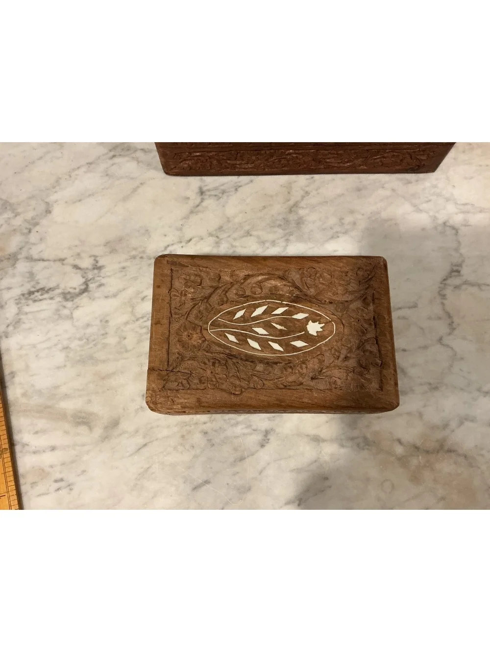 Vintage Indian Carved Wood Shell Inlay Box